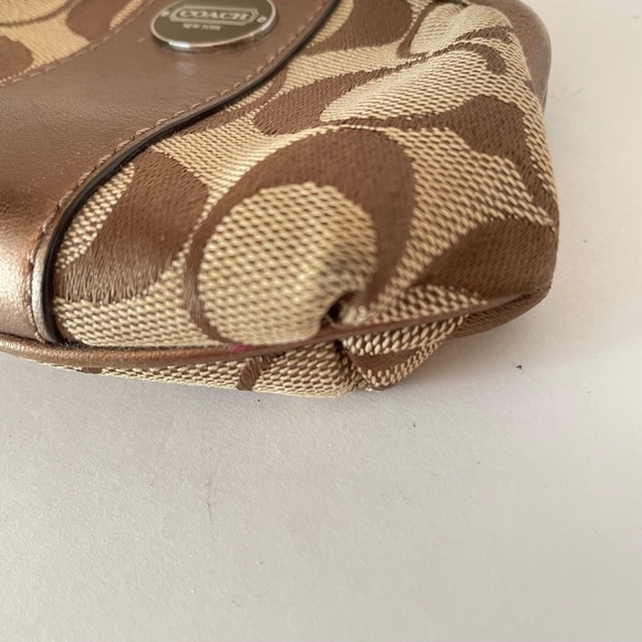 Coach Signature Canvas Bronze Leather Kisslock Pouch - Picture 7 of 8